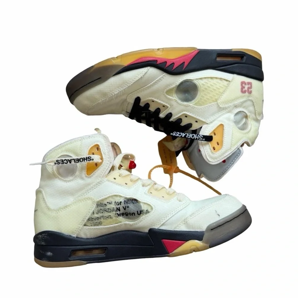 Off-White Air Jordan 5 Sail with Black and Red Accents